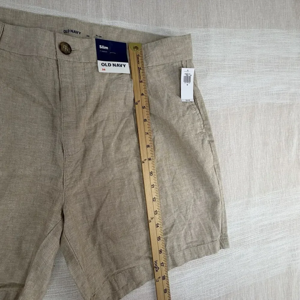 NWT Old Navy Men's 36 Slim Fit Shorts Pleated Linen Blend 7